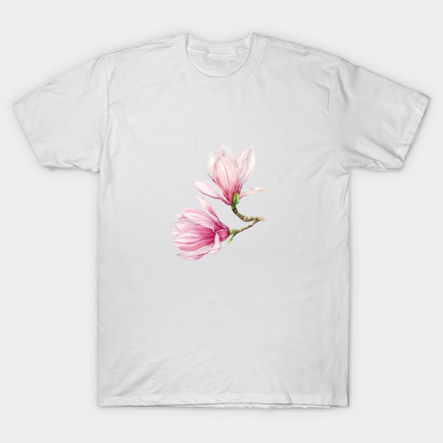 Pink Watercolor Magnolias T-Shirt by Anna H